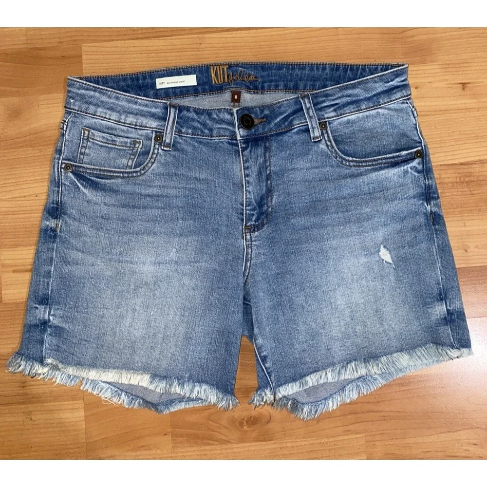 Kut From The Kloth Shorts Womens 8 Blue Kity Boyfriend Distressed Cutoff Casual - Picture 1 of 9
